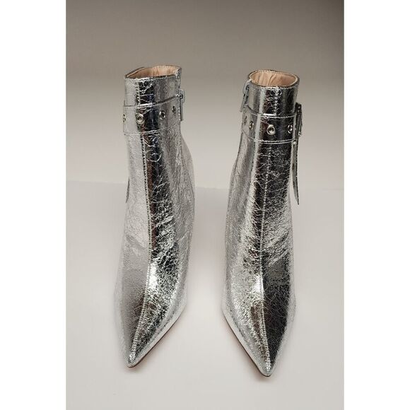 CHASE AND CHLOE Adonis-3 Buckle Pointed Toe Bootie Metallic Silver Size US 6.5 - Picture 5 of 12